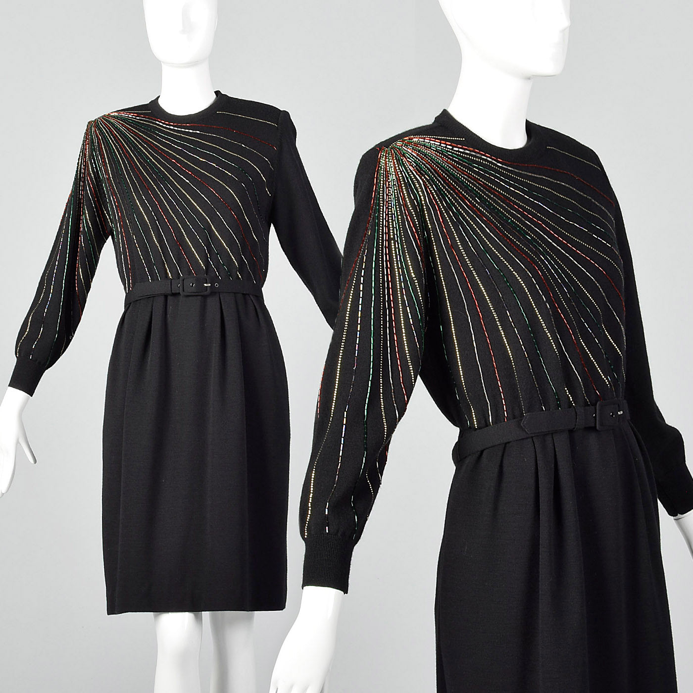 1980s Black Beaded Sweater Dress