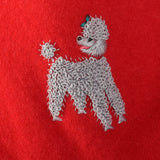1950s Novelty Poodle Cardigan Sweater Lipstick Red with Satin Trim