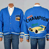 1990s Blue Knit Novelty Race Car Coat