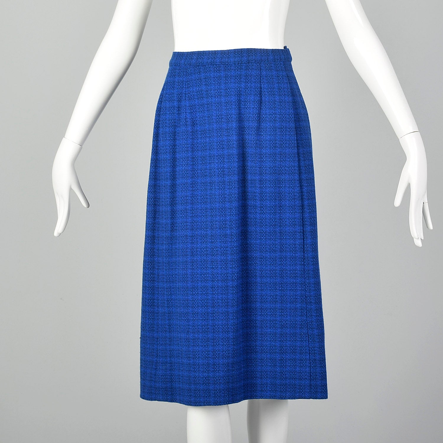 Medium 1960s Davidow Three Piece Blue Tweed Skirt Suit