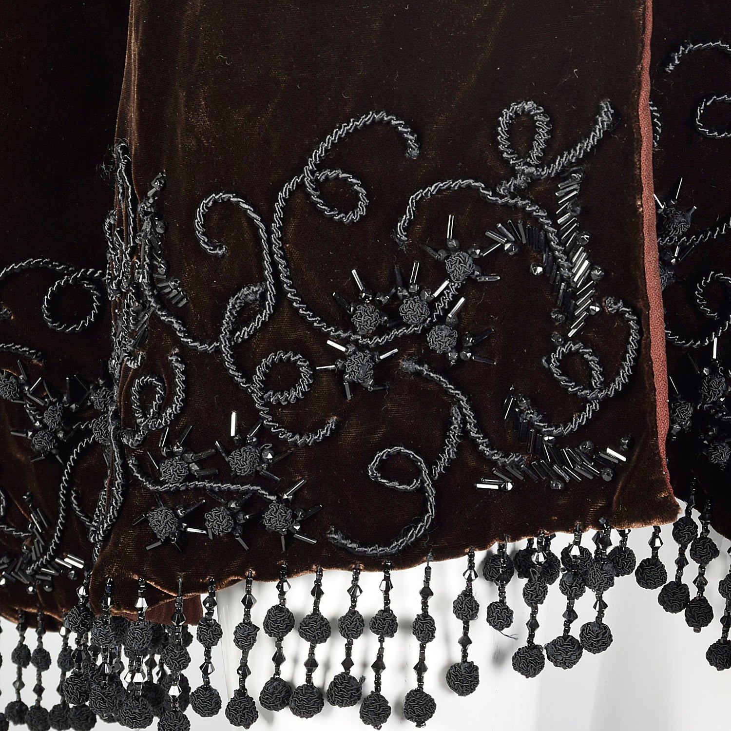 Late 1930s-Early 1940s Brown Velvet Beaded Wrap