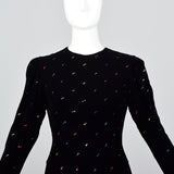 1980s Oscar de la Renta Black Velvet Dress with Rainbow Rhinestones