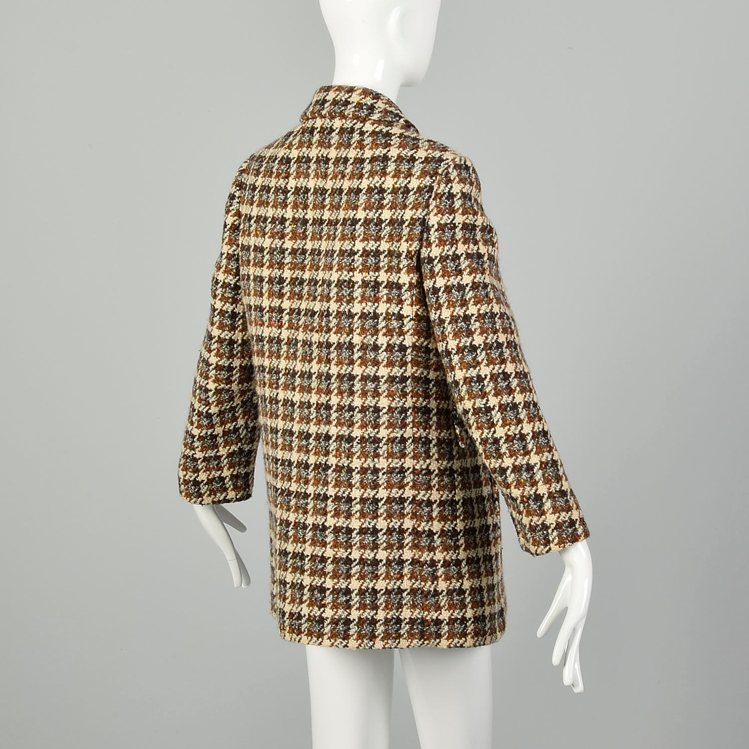 Small 1960s Tweed Coat Plaid Woven Winter Car Coat Mod Double Breasted