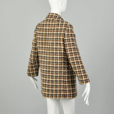 Small 1960s Tweed Coat Plaid Woven Winter Car Coat Mod Double Breasted
