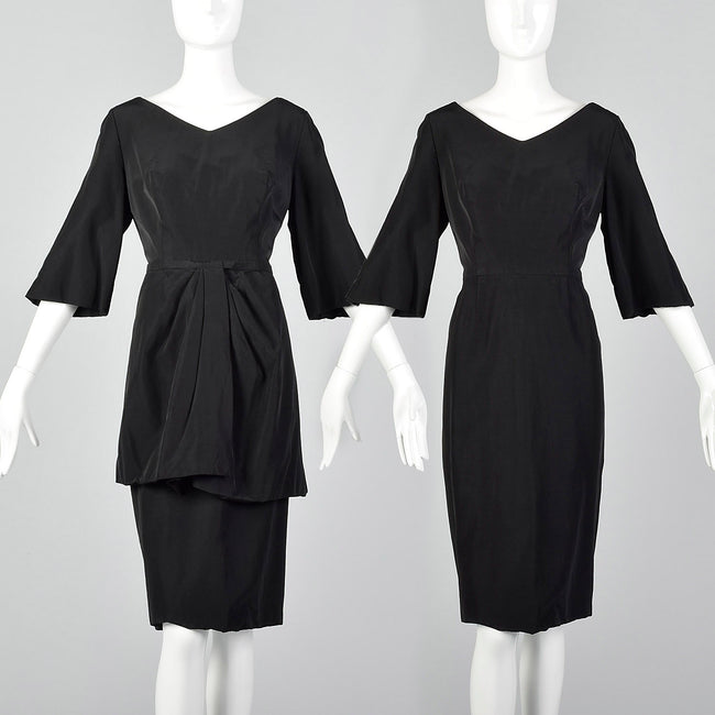 Large 1950s Black Dress and Overskirt