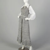 Small 1970s Romper Black and White Checkered Lace Overskirt Sheer Longsleeves