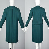 1960s Three Piece Skirt Suit with Matching Winter Coat in Green & Blue Wool