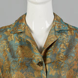 XXS Saks Fifth Avenue 1950s Green and Gold Floral Dress