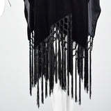 1990s Black Velvet Wrap with Knotted Fringe