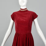 1940s Burgundy Velvet Evening Dress