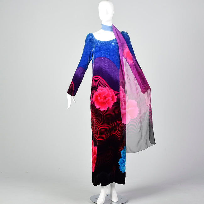 Small 1970s Velvet Maxi Tunic Dress