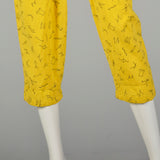 Small Yellow Jumpsuit 1980s Bright Cotton Bold Novelty Print Capri