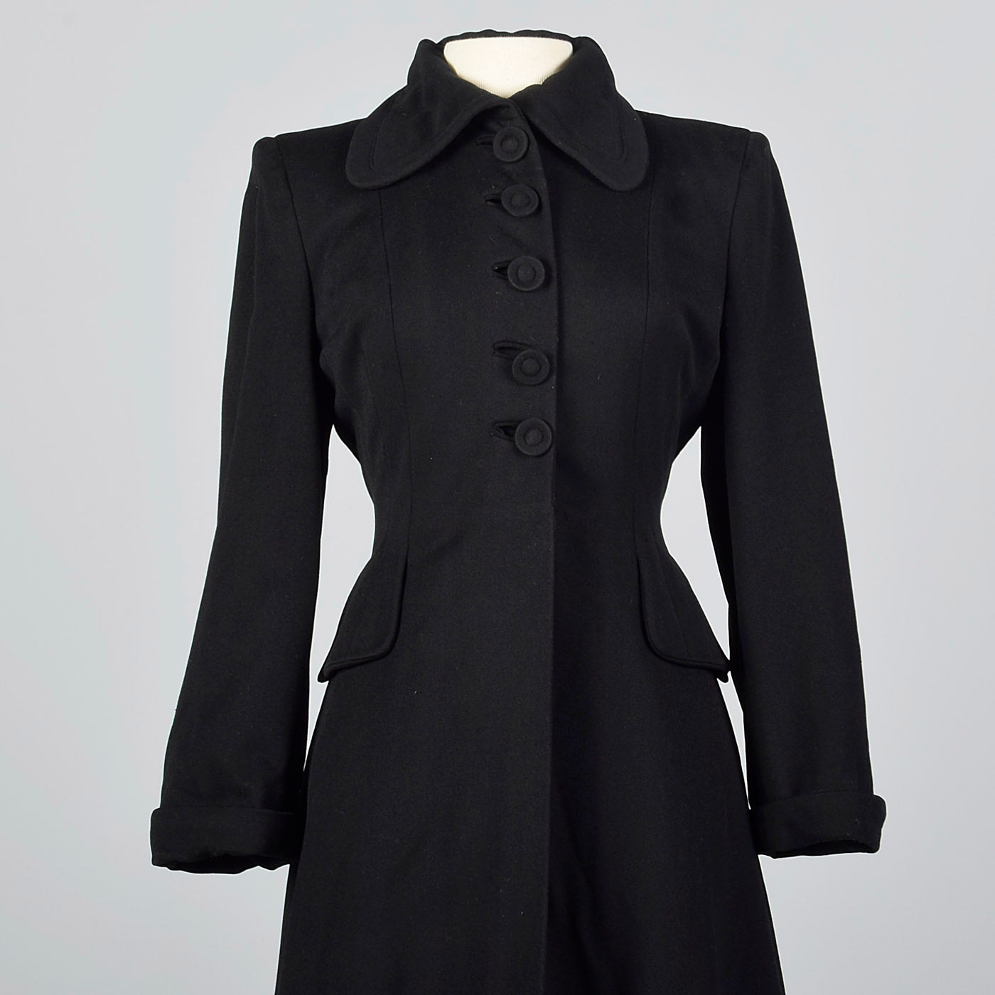 1940s Classic Black Princess Coat