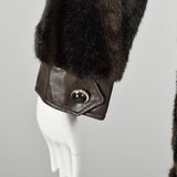 XS 1970s Convertible Brown Faux Fur Coat Leather Bolero Jacket