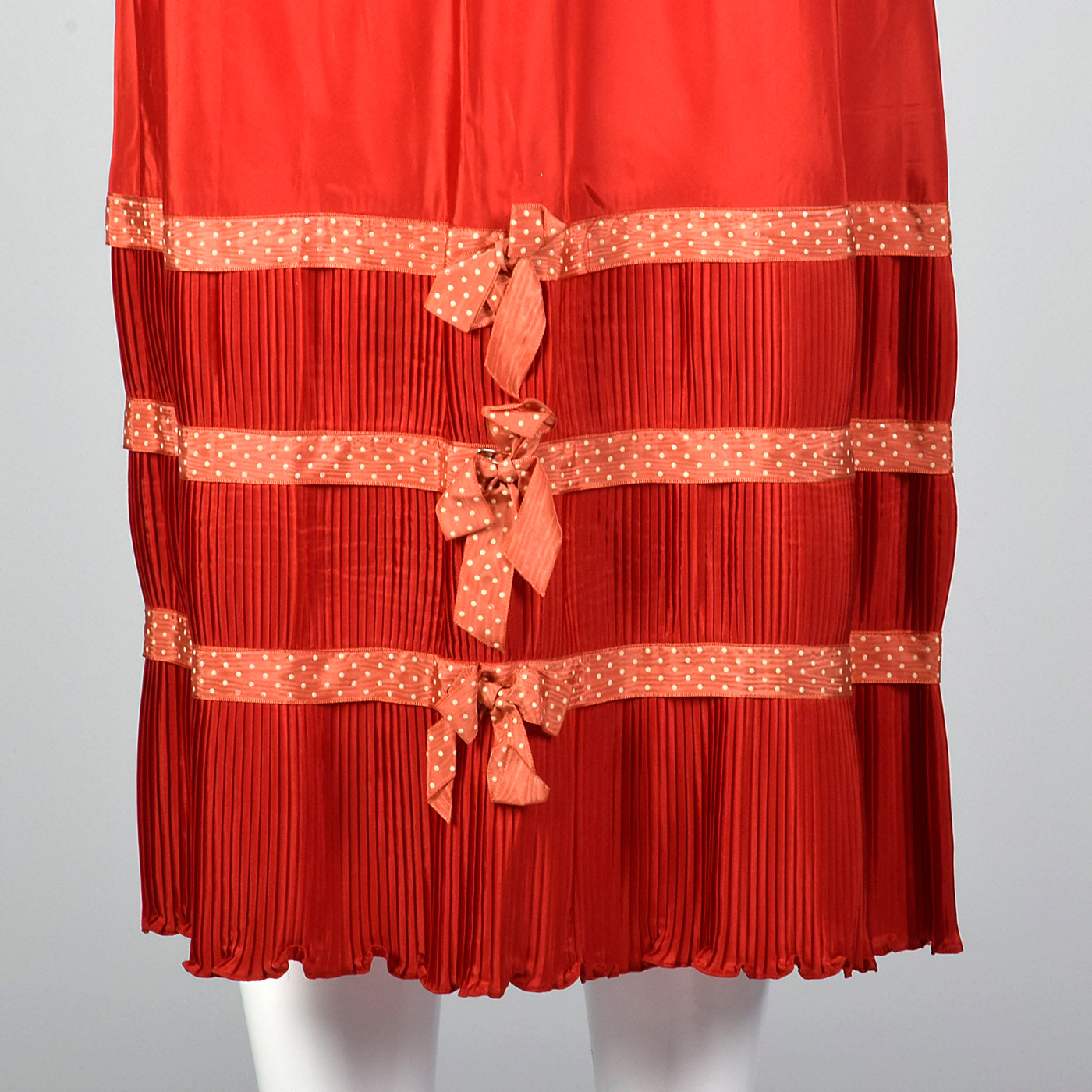 1950s Red Taffeta Half Slip with Crystal Pleats and Polka Dot Ribbon