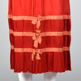1950s Red Taffeta Half Slip with Crystal Pleats and Polka Dot Ribbon