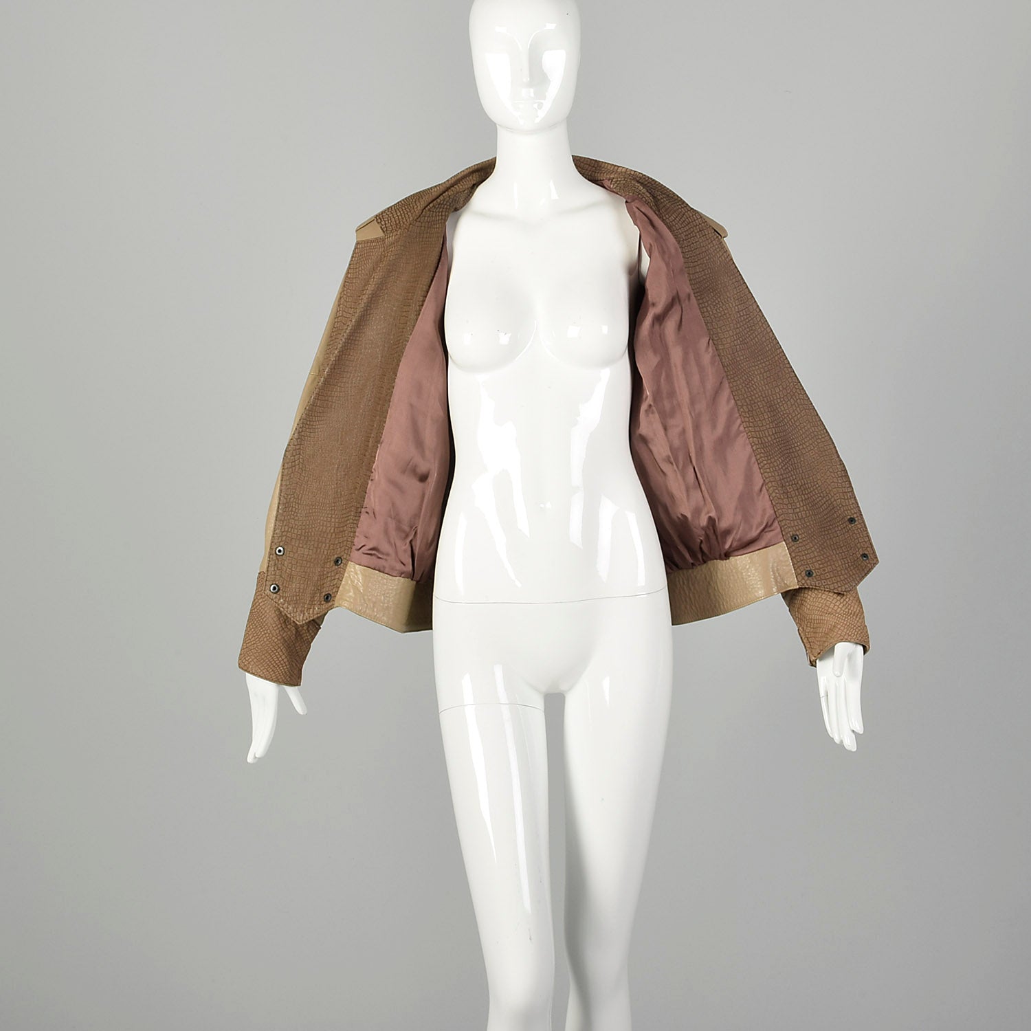 Small 1980s Oversized Leather Jacket with Batwing Sleeves