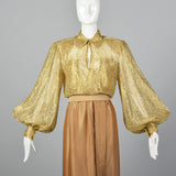 1970s Gold Maxi Dress with Bishop Sleeves