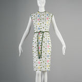 1960s White Wiggle Dress with Floral Embroidery