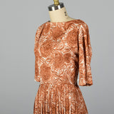 1960s Brown Rose Print Dress