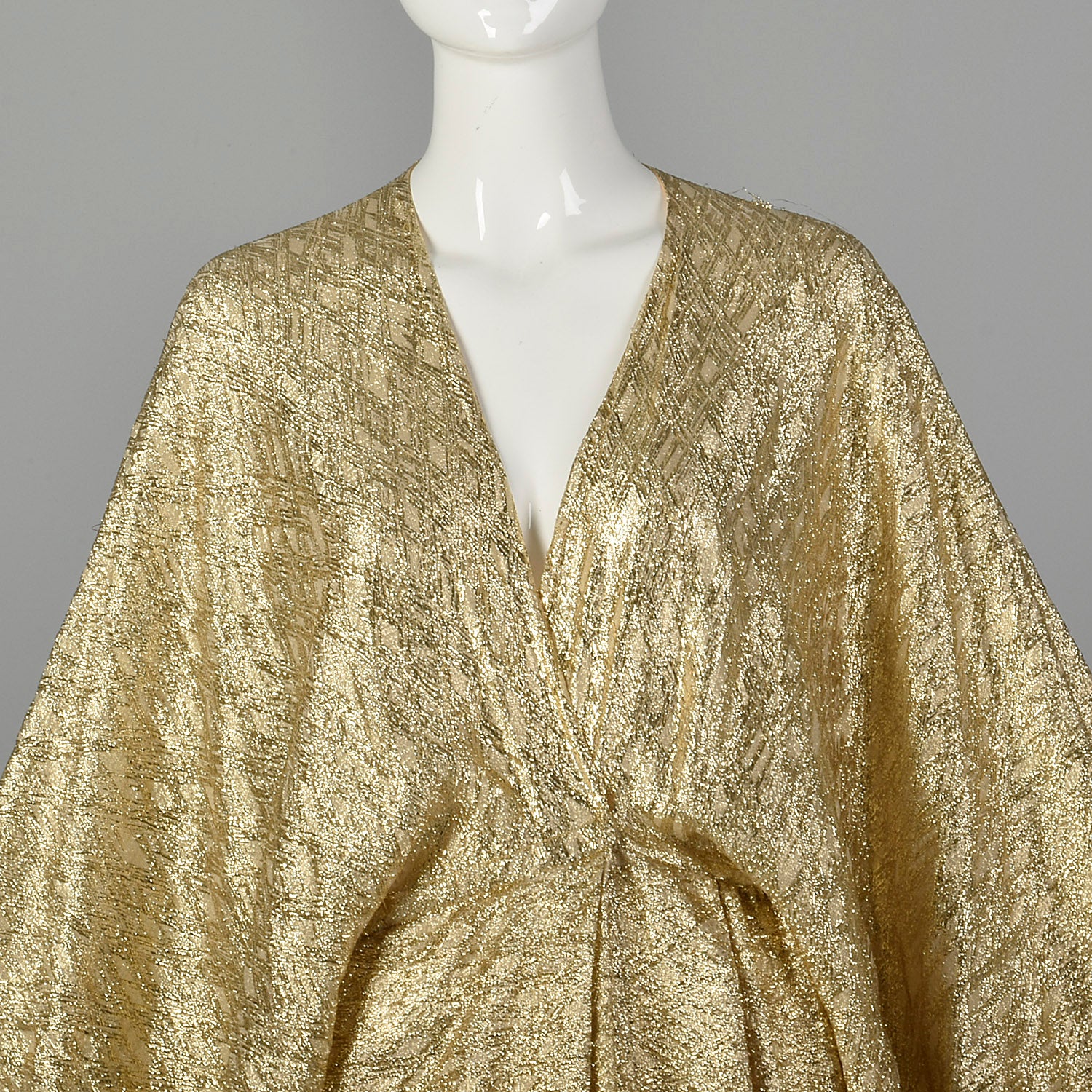 1970s Metallic Gold Evening Dress with Balloon Sleeves