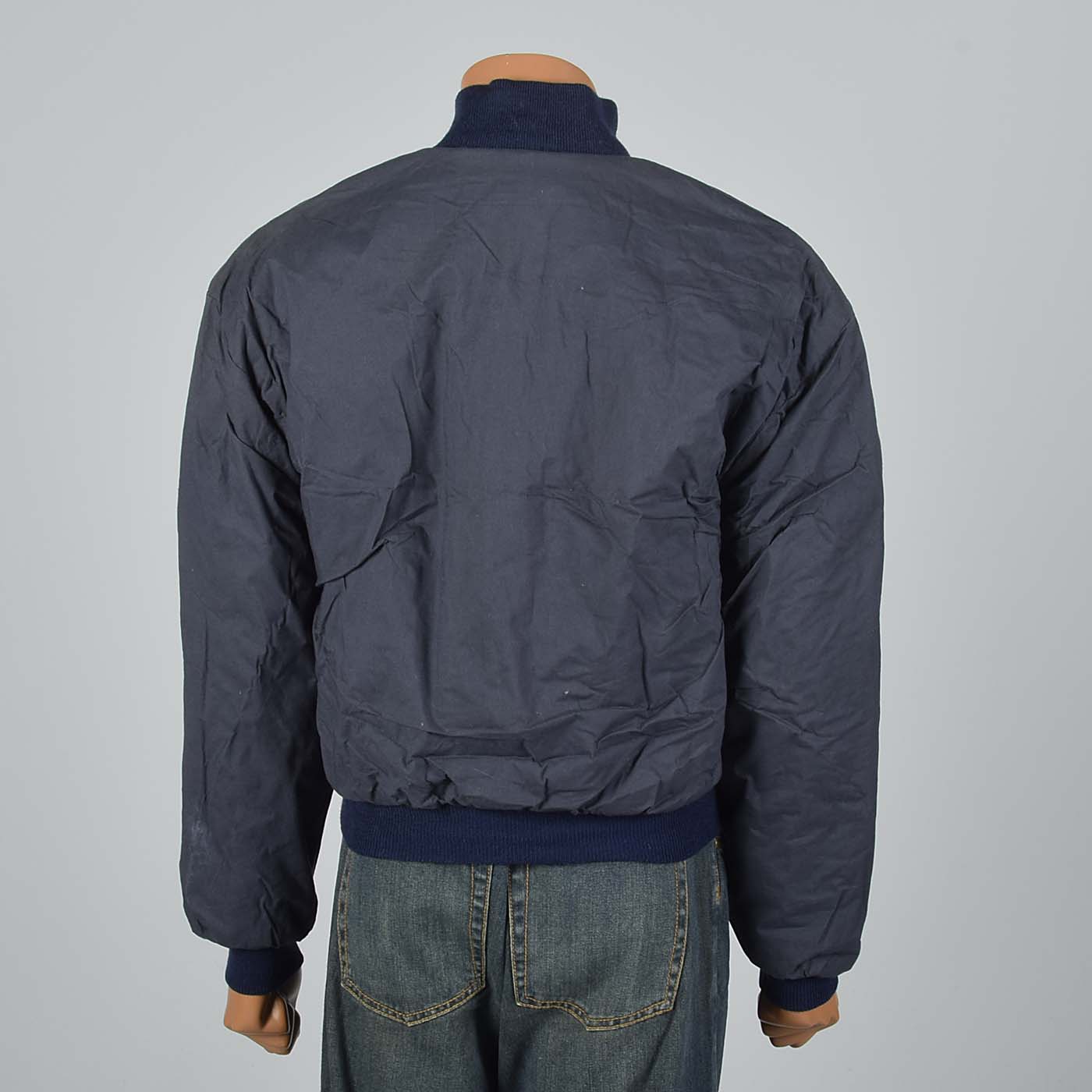 Large -XL 1960s Navy Blue Bomber Jacket