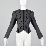 1980s Louis Feraud Gray Jacket with Geometric Velvet Appliques