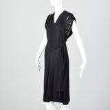 1940s Black Rayon Dress with Sequin Sleeves