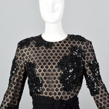 1990s Bill Blass Evening Black Dress with Illusion Bodice