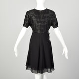 Medium 1990s Little Black Dress Beaded Short Sleeve Evening Cocktail Party LBD