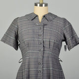 XXL 1950s Gray Plaid Cotton Day Dress Short Sleeve Summer Casual Volup