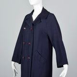 1960s Navy Blue Coat with Ribbon Stripe Taffeta Lining