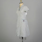 XL 1950s Day Dress Lightweight Volup Striped Casual Short Sleeve Cotton