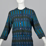 1960s Blue Printed Jacket with Matching Skirt