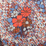 Small-Large 1960s Orange and Blue Floral and Geometric Wrap Dress