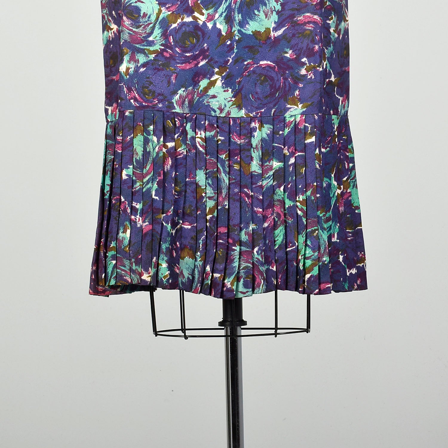 Large 1950s Blue and Purple Swirl Patterned Acetate Dress