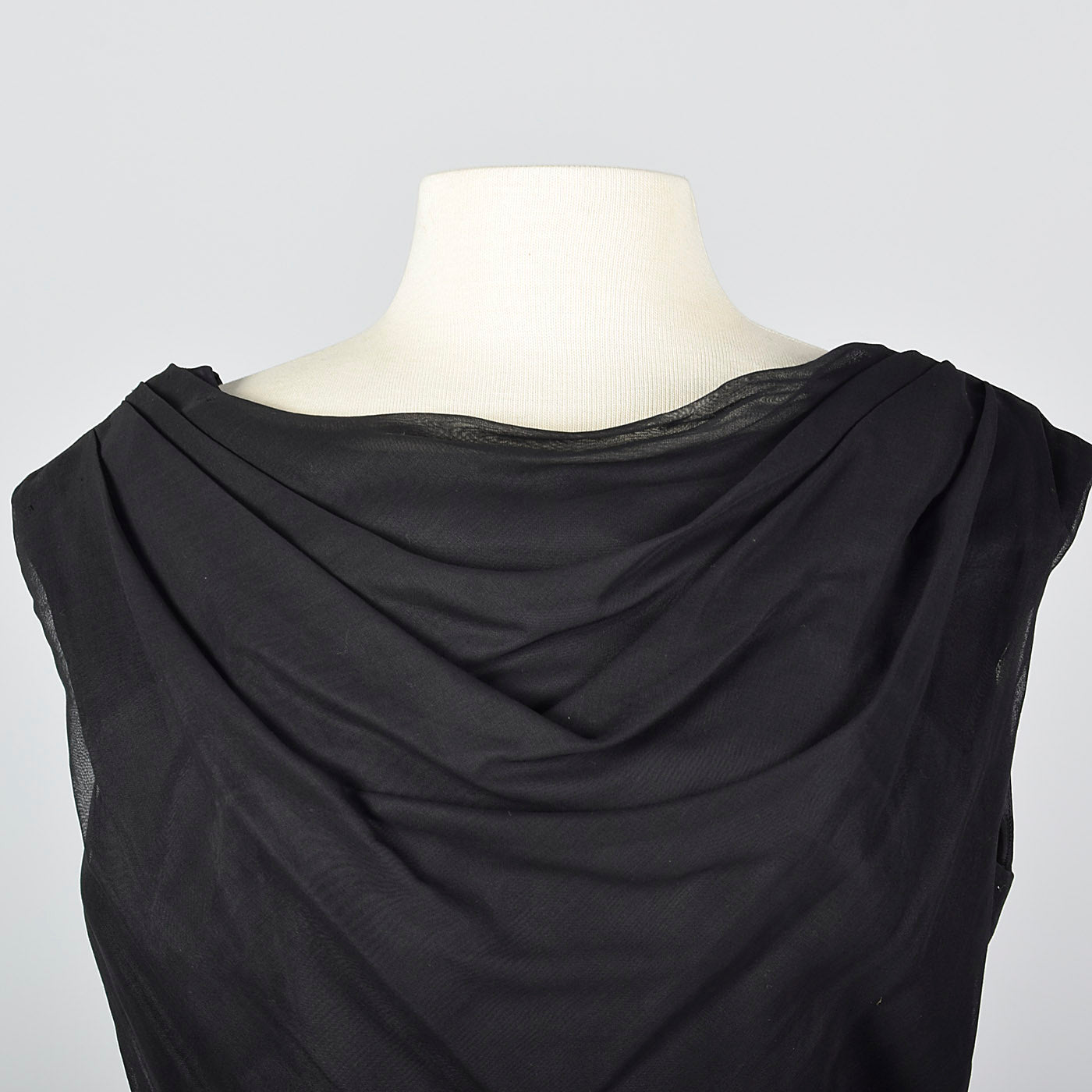 1950s Classic Little Black Dress with Draped Neckline