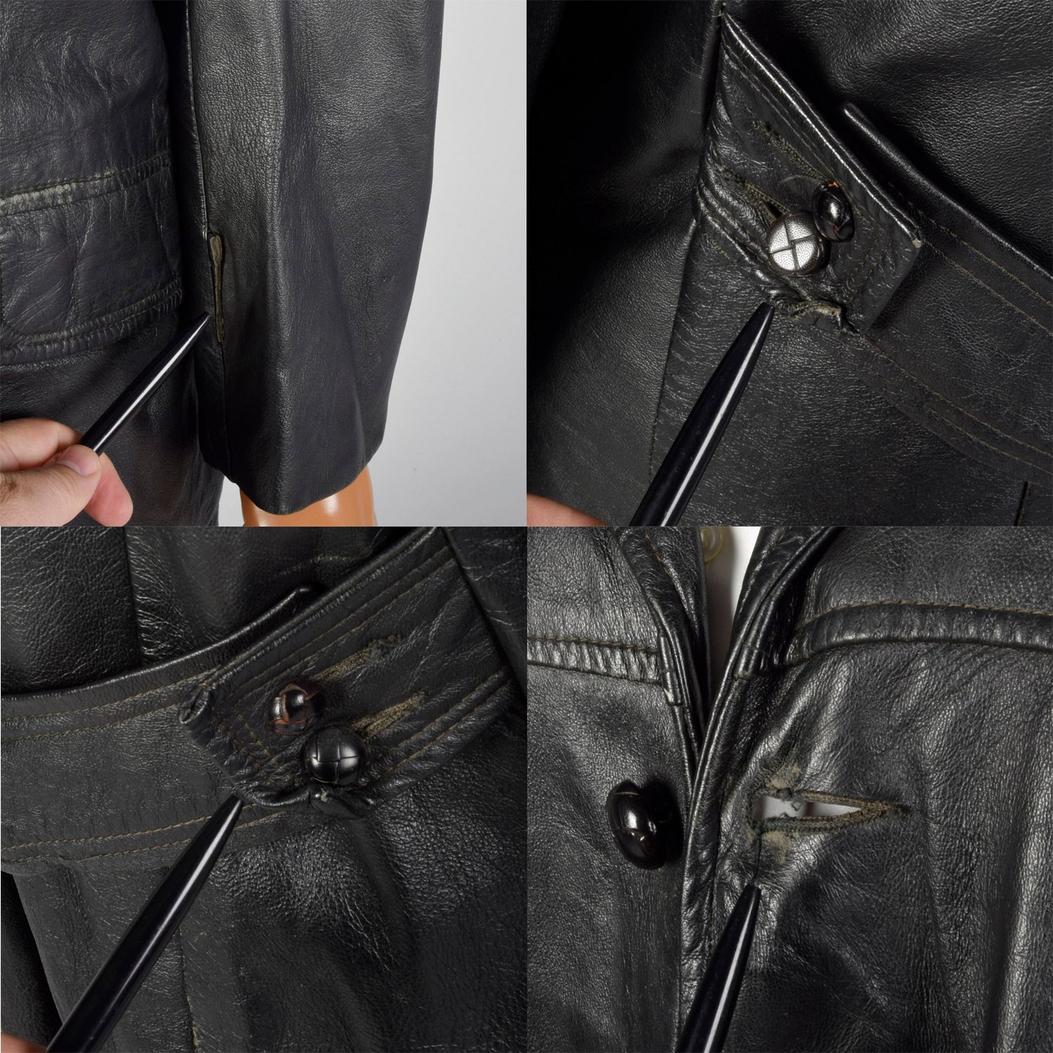 Large 1950s Black Leather Jacket
