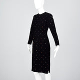 1980s Oscar de la Renta Black Velvet Dress with Rainbow Rhinestones