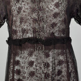XS-Small 1910s Black Lace Overlay Beaded Dress