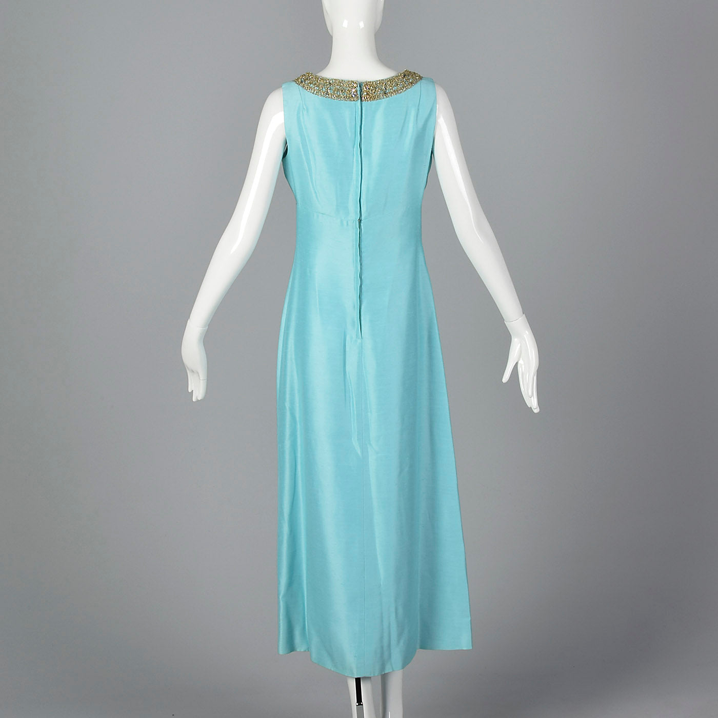 1960s Blue Maxi Dress with Keyhole Bust