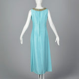 1960s Blue Maxi Dress with Keyhole Bust