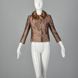 1960s Brown Silk Jacket with Fur Collar