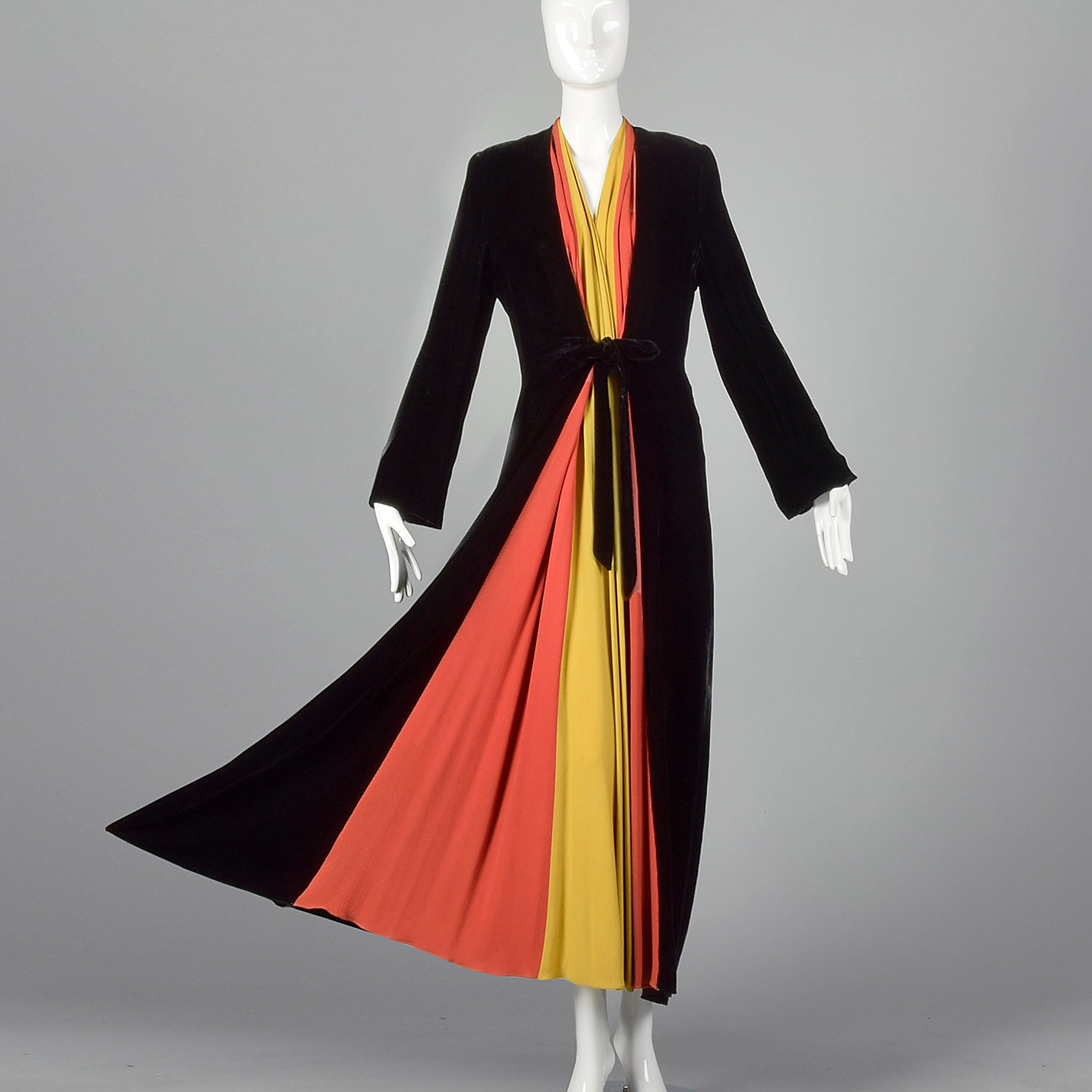 1940s Velvet Color Block Dressing Gown