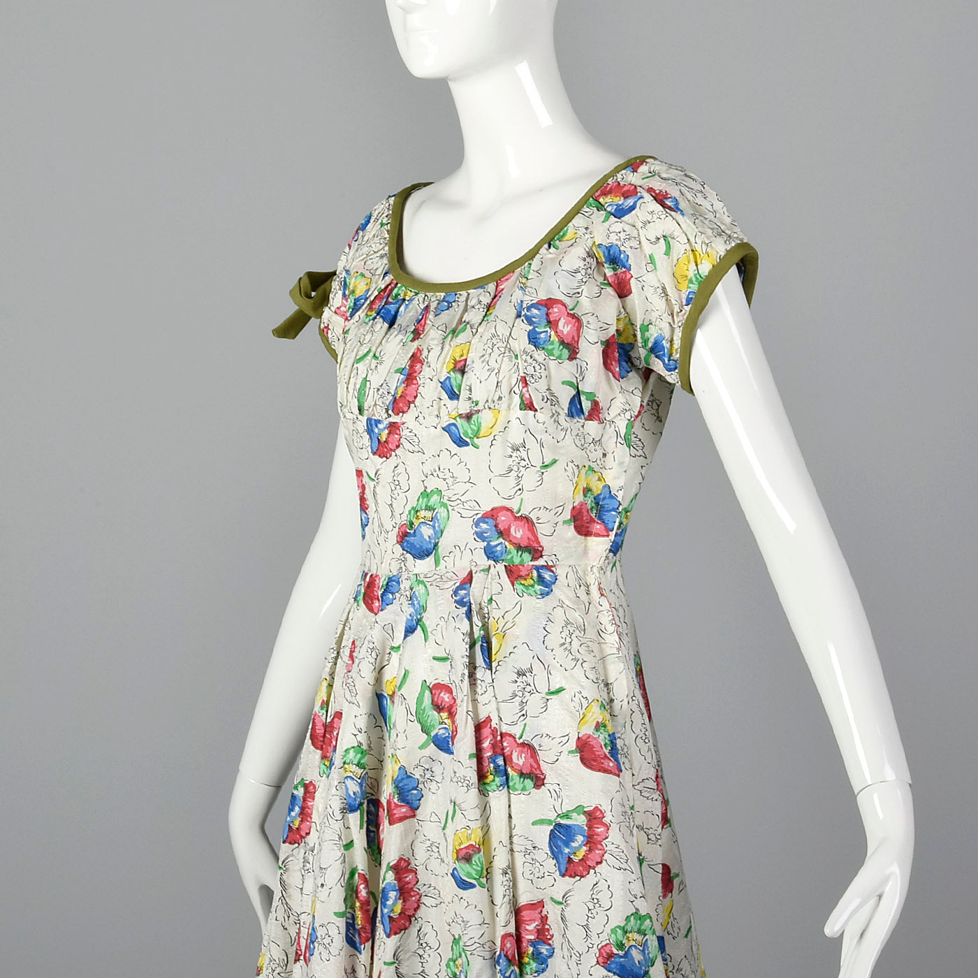 1950s White Summer Dress with Floral Print