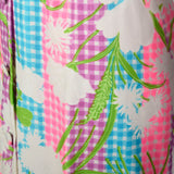 Large 1970s Colorful Maxi Dress White Floral Bright Belt Long Sleeve