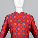 1970s Adele Simpson Red Silk Brocade Dress