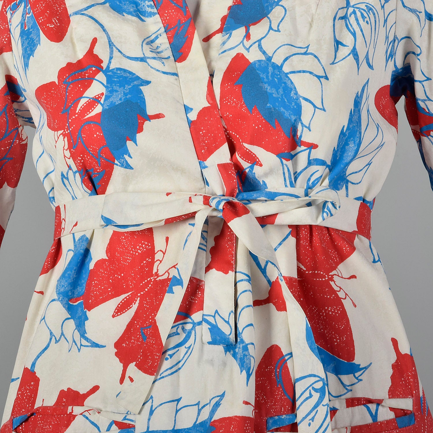 Small 1970s Butterfly Print Dress with Long Sleeves and Pockets