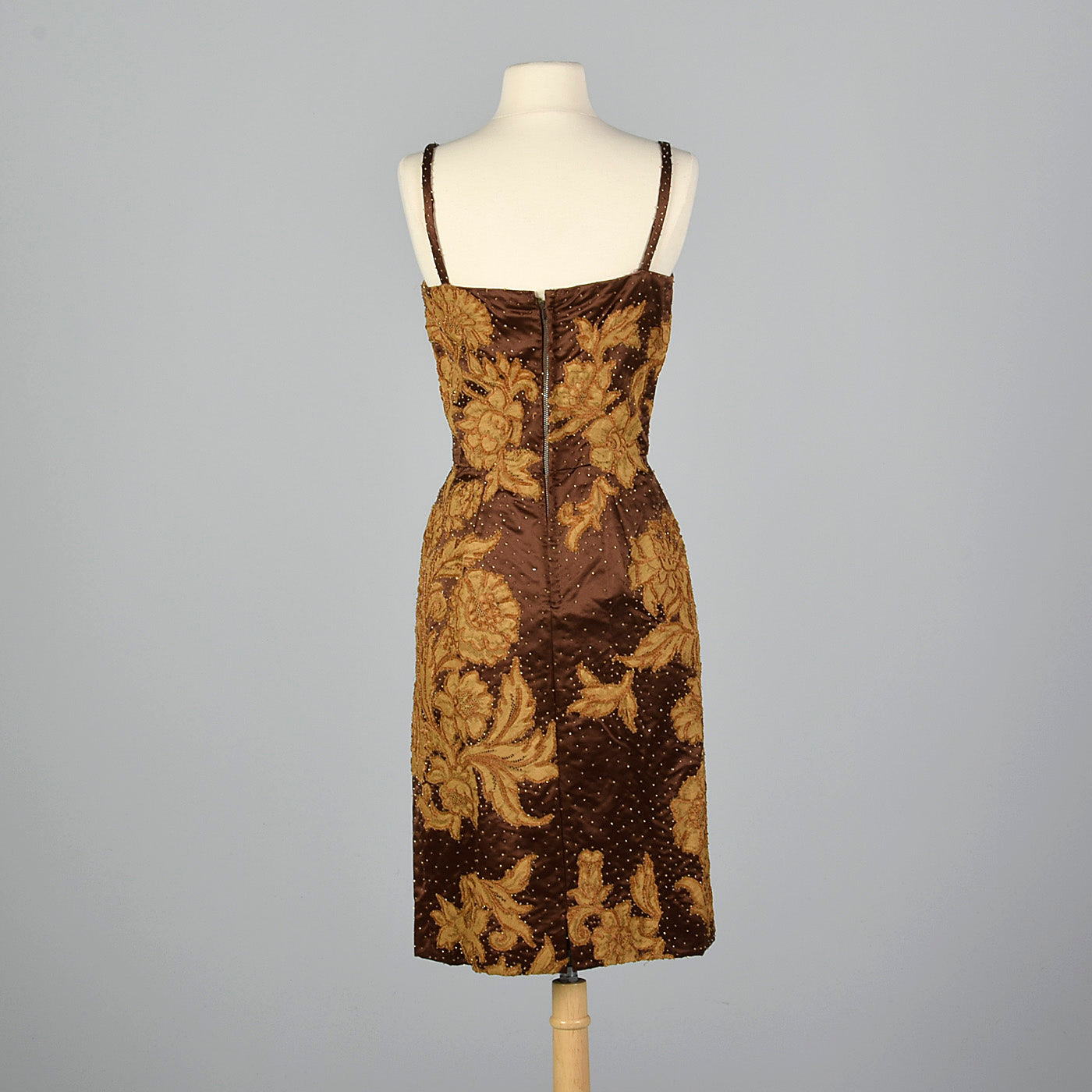 1950s Brown Dress with Lace Applique