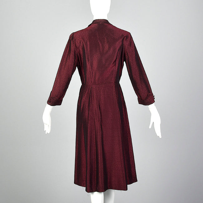 1950s Red and Black Sharkskin Plisse Dress